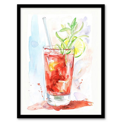 Artery8 Framed Wall Art Bloody Mary Cocktail Drink Watercolour Simple Print12X16 Inch from B&Q