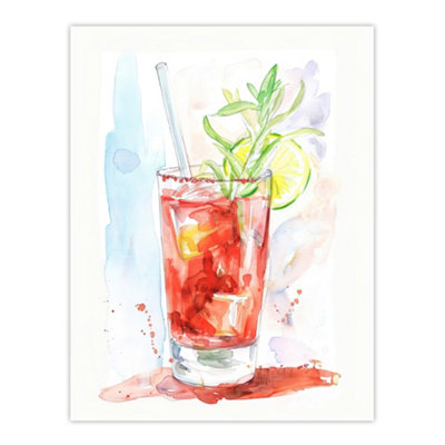 B&Q -  Unframed Wall Art Bloody Mary Cocktail Drink Watercolour Simple12X16 Inch