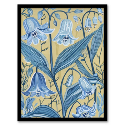Artery8 Framed Wall Art Bluebells In Bloom Painting Ochre Blue Flowers Print12X16 Inch from B&Q