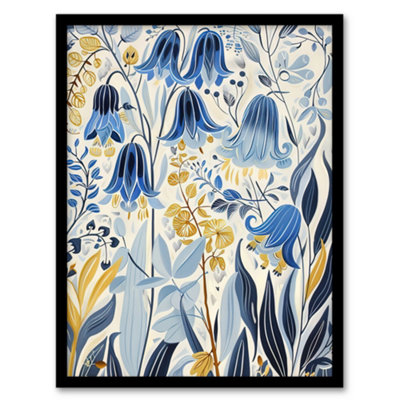 Artery8 Bluebells In Bloom Botanical Painting Ochre Blue Wall Art PrintA4 Size from B&Q