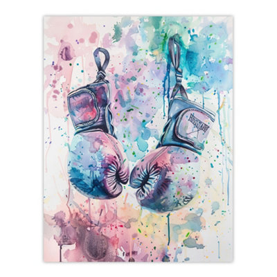 Artery8 Unframed Wall Art Boxing Gloves Pastel Watercolour Splash Painting12X16 Inch from B&Q