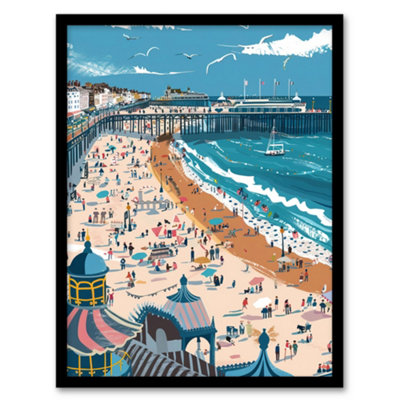 Artery8 Brighton Pier Beach Holiday Colourful Painting Wall Art PrintA4 Size from B&Q
