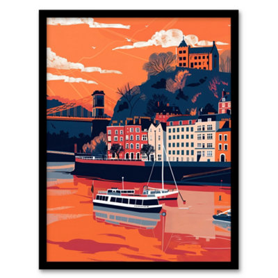 Artery8 Framed Wall Art Bristol Harbour Canal Boats Sunset Artwork Castle Print12X16 Inch from B&Q