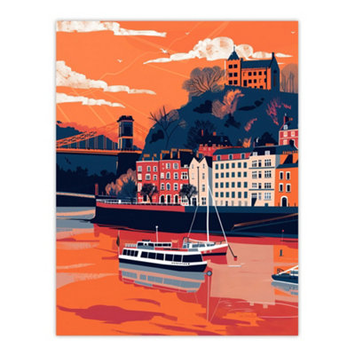 Artery8 Unframed Wall Art Bristol Harbour Canal Boats Sunset Artwork Castle12X16 Inch from B&Q