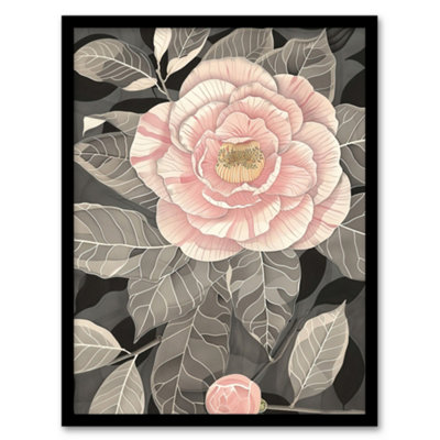 Artery8 Framed Wall Art Stylised Pink Camellia Flower Pastel Colour Print12X16 Inch from B&Q