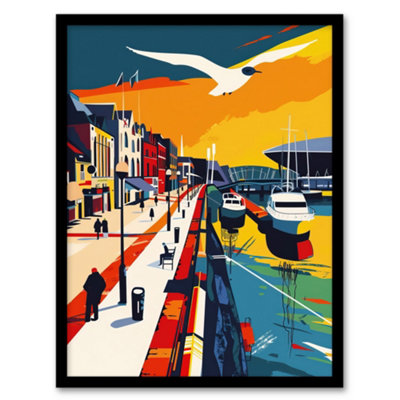 Artery8 Framed Wall Art Bright Colourful Cardiff Bay Artwork Bold Sunset Print12X16 Inch from B&Q