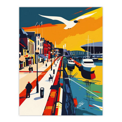 Artery8 Unframed Wall Art Bright Colourful Cardiff Bay Artwork Bold Sunset12X16 Inch from B&Q