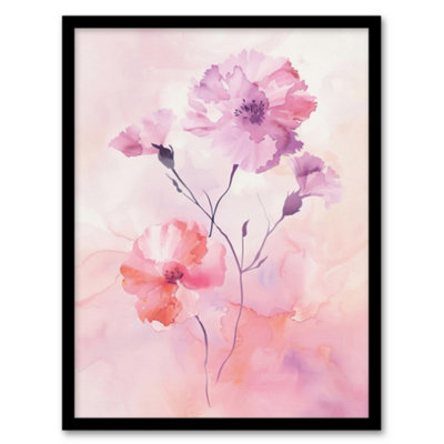 B&Q -  Carnation Flowers Watercolour Pink Pastel Modern Wall Art PrintA4 Size