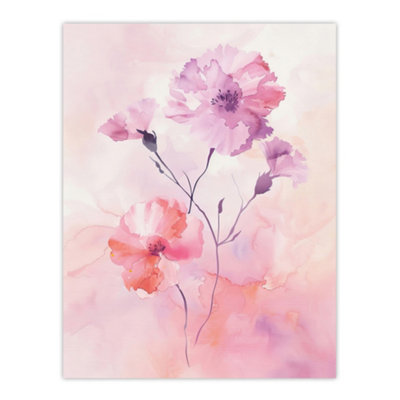 B&Q -  Unframed Wall Art Carnation Flowers Watercolour Pink Pastel Modern12X16 Inch