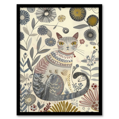 Artery8 Framed Wall Art Rustic Cat Wildflower Field Bright Floral Pattern Print12X16 Inch from B&Q