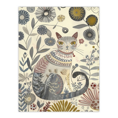 Artery8 Unframed Wall Art Rustic Cat Wildflower Field Bright Floral Pattern12X16 Inch from B&Q