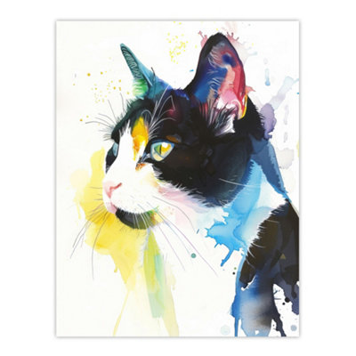 Artery8 Unframed Wall Art Tuxedo Black White Cat Lover Bright Watercolour12X16 Inch from B&Q