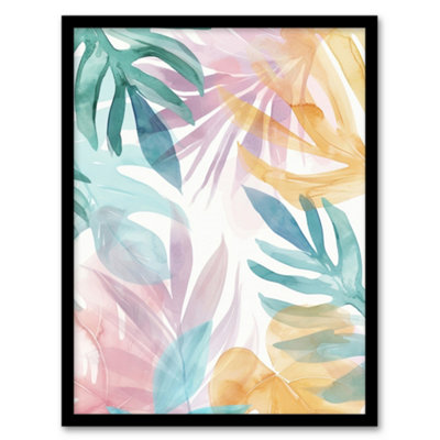 Artery8 Framed Wall Art Plant Lover Monstera Leaves Colourful Watercolour Print12X16 Inch from B&Q
