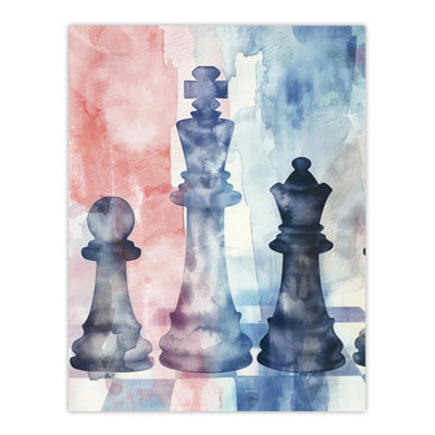 Artery8 Unframed Wall Art Chess Piece Chessboard Abstract Light Watercolour12X16 Inch from B&Q