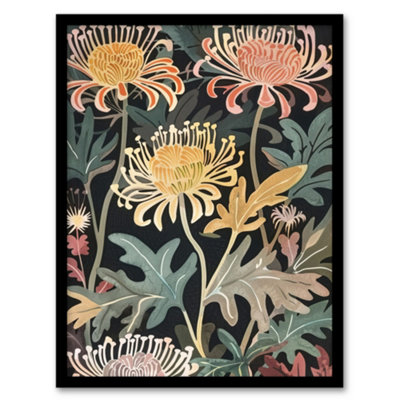 B&Q -  Framed Wall Art Chrysanthemum Flowers In Bloom Artwork Dark Print12X16 Inch