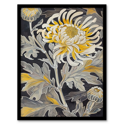 Artery8 Yellow Chrysanthemum Flower Detailed Artwork Wall Art PrintA4 Size from B&Q