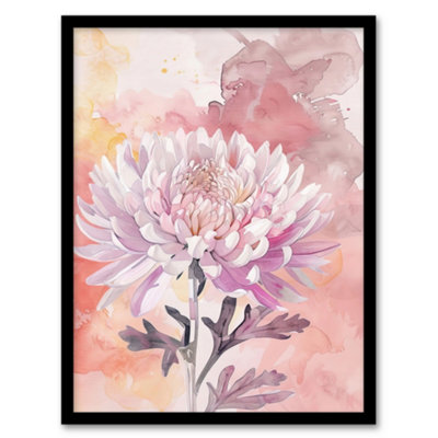 Artery8 Chrysanthemum Flower Watercolour Pastel Soft Wall Art PrintA4 Size from B&Q