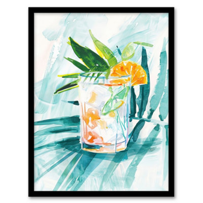 Artery8 Framed Wall Art Cuba Libre Cocktail Monstera Leaf Watercolour Print12X16 Inch from B&Q