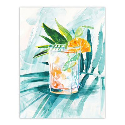 Artery8 Unframed Wall Art Cuba Libre Cocktail Monstera Leaf Watercolour12X16 Inch from B&Q