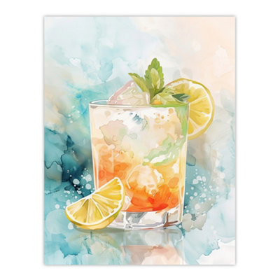 Artery8 Unframed Wall Art Cuba Libre Cocktail Watercolour Tropical Summer12X16 Inch from B&Q