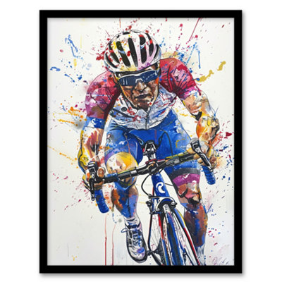 Artery8 Framed Wall Art Male Cyclist Action Shot Watercolour Cycling Print12X16 Inch from B&Q