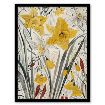 Artery8 Daffodils Floral Artwork Spring Wildflowers Wall Art PrintA4 Size from B&Q
