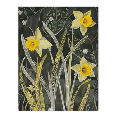 Artery8 Unframed Wall Art Daffodil Green Forest Artwork Dark Spring Floral12X16 Inch from B&Q