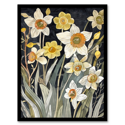 Artery8 Dark Daffodils In Bloom Artwork Spring Floral Wall Art PrintA4 Size from B&Q