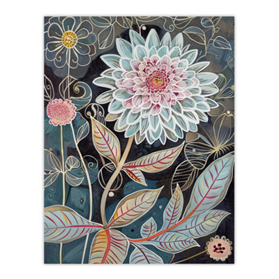 Artery8 Unframed Wall Art Dahlia Flowers Artwork Dark Enchanted Floral12X16 Inch from B&Q