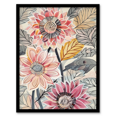 Artery8 Pink Dahlia Flowers Artwork Bright Fresh Floral Wall Art PrintA4 Size from B&Q