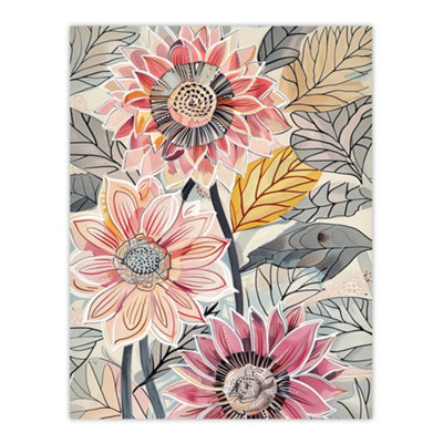 Artery8 Unframed Wall Art Pink Dahlia Flowers Artwork Bright Fresh Floral12X16 Inch from B&Q