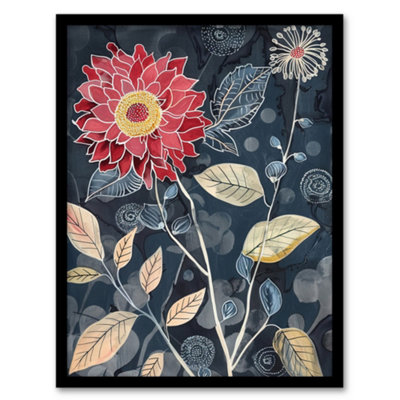 Artery8 Framed Wall Art Stylised Dahlia Bloom Dark Floral Art Print12X16 Inch from B&Q