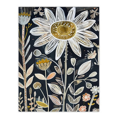 Artery8 Unframed Wall Art Single Daisy Flower Artwork Dark Floral Folk12X16 Inch from B&Q