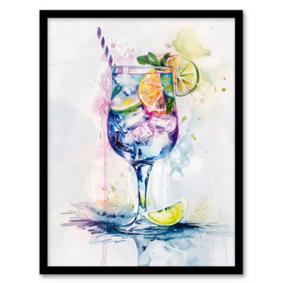 Artery8 Framed Wall Art Tropical Cocktail Drink Colourful Watercolour Print12X16 Inch from B&Q
