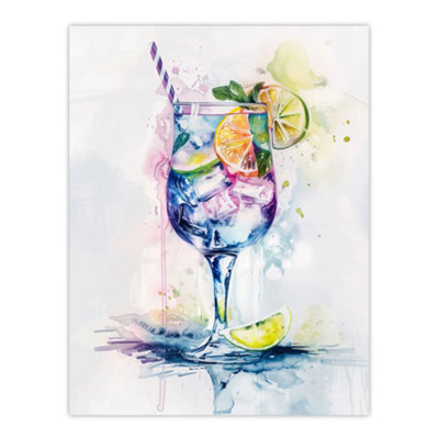 Artery8 Unframed Wall Art Tropical Cocktail Drink Colourful Watercolour12X16 Inch from B&Q