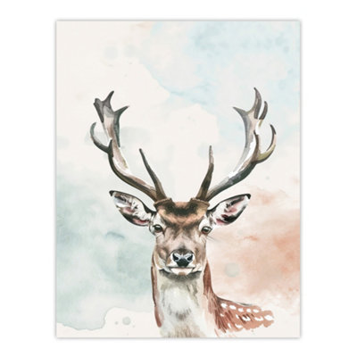 B&Q -  Unframed Wall Art Stag Head Portrait Modern Watercolour Pastel12X16 Inch