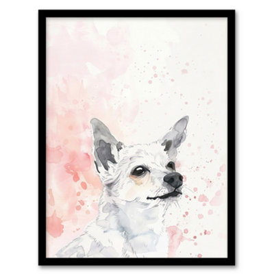 Artery8 Framed Wall Art Cute Chihuahua Dog Lover Watercolour Pink Pastel Print12X16 Inch from B&Q