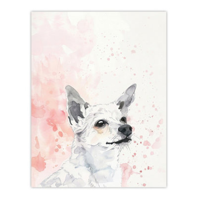 Artery8 Unframed Wall Art Cute Chihuahua Dog Lover Watercolour Pink Pastel12X16 Inch from B&Q