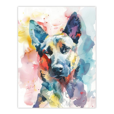 B&Q -  Unframed Wall Art Alsatian German Shephard Dog Lover Watercolour12X16 Inch