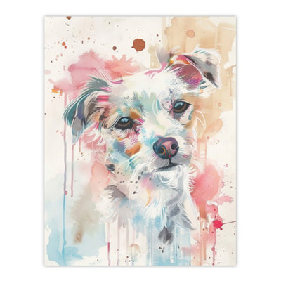 Artery8 Unframed Wall Art Dog Lover Watercolour Portrait Pink Light Pastel12X16 Inch from B&Q