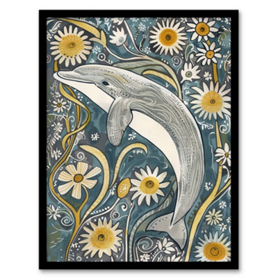 Artery8 Dolphin Daisy Wildflowers Artwork Quirky Floral Wall Art PrintA4 Size from B&Q