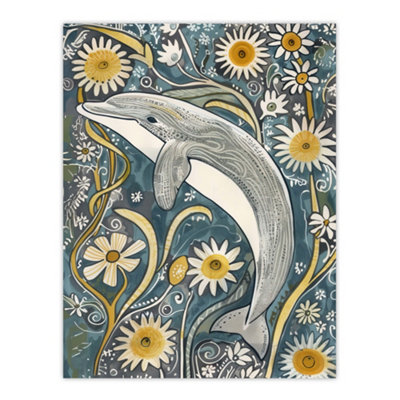 Artery8 Unframed Wall Art Dolphin Daisy Wildflowers Artwork Quirky Floral12X16 Inch from B&Q