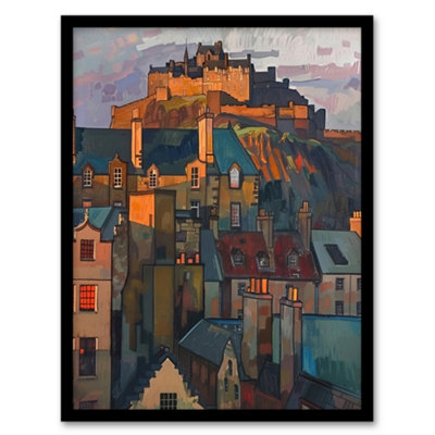 Artery8 Framed Wall Art Edinburgh Castle Sunset Cityscape Iconic Scotland Print12X16 Inch from B&Q