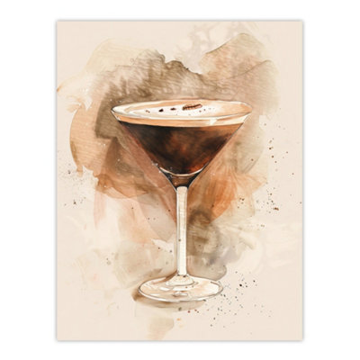 Artery8 Unframed Wall Art Classic Espresso Martini Cocktail Watercolour12X16 Inch from B&Q