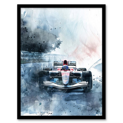 Artery8 Framed Wall Art Race Car Modern Watercolour Racetrack Action Shot Print12X16 Inch from B&Q