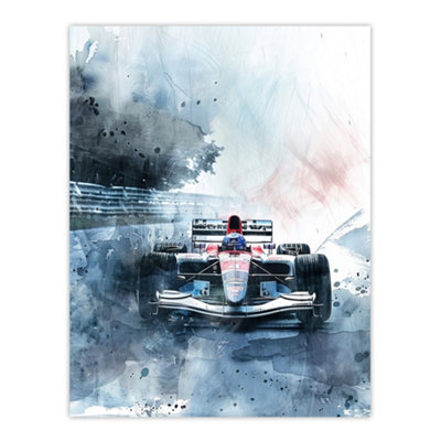 Artery8 Unframed Wall Art Race Car Modern Watercolour Racetrack Action Shot12X16 Inch from B&Q
