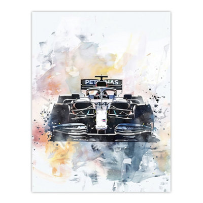 Artery8 Unframed Wall Art Racing Modern Watercolour Race Car Track Shot12X16 Inch from B&Q