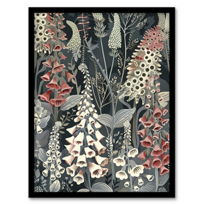 Artery8 Dark Foxglove Forest Flowers Artwork Grey Floral Wall Art PrintA4 Size from B&Q