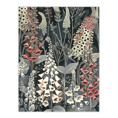 Artery8 Unframed Wall Art Dark Foxglove Forest Flowers Artwork Grey Floral12X16 Inch from B&Q