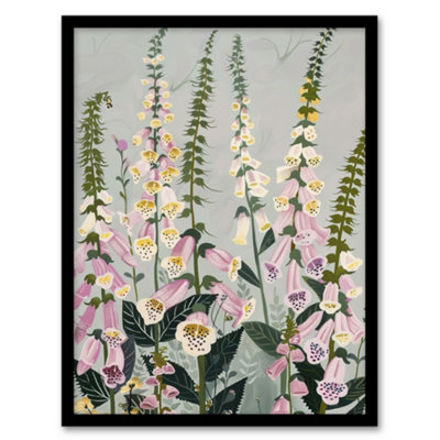 Artery8 Framed Wall Art Pink Foxglove Flowers Bloom Artwork Summer Floral Print12X16 Inch from B&Q